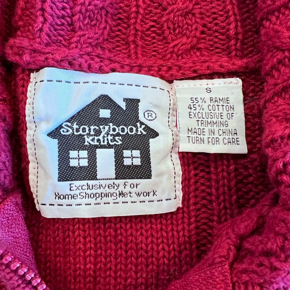 Vintage Storybook Knits Burgundy Sweater Sequin Deer Ribbon Zip up Sz Small - Picture 8 of 13